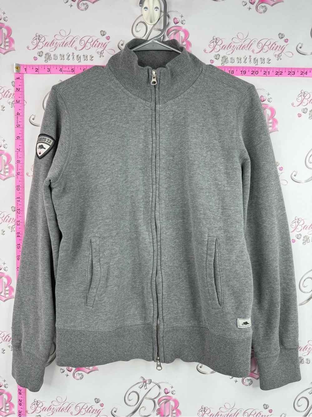 Roots 73 sweater zip up grey Gray Full-Zip Sweatshirt sweatshirt top patches